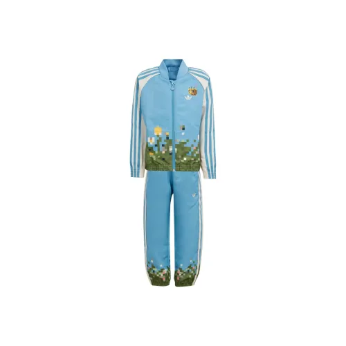 Adidas Originals X Minecraft Повседневная спортивная одежда TRACK SUIT Туманный синий Чудесный белый Детский