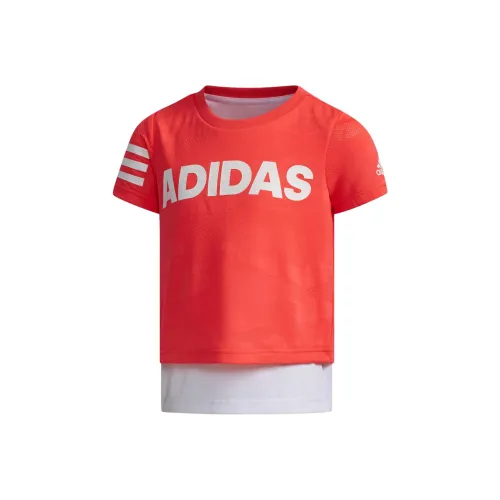 Adidas T-рубашка Ярко-розовый Неон Белый для детей 3-7 лет