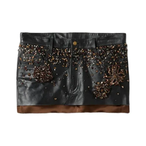 MIU MIU Черная женская кожаная короткая юбка