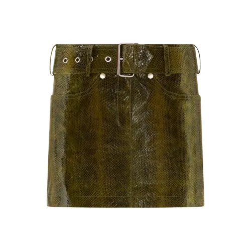 TOM FORD FW24 Кожаная короткая юбка женская оливкового цвета
