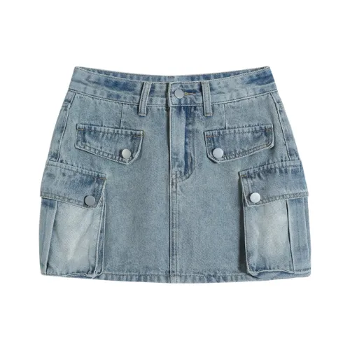 FAWENXIANGZI Джинсовые короткие юбки Женские Синие