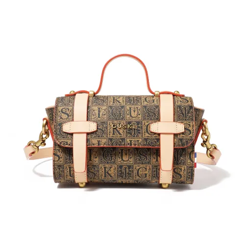 GUSKI Сумка из крупнозернистой текстуры кожа коровы одно плечо женская кофейного бежевого светло-зеленого цвета