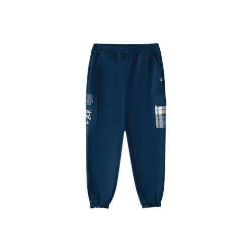 FILA KIDS x YUANTIANZHI LIANMINGKUAN FW24 Вязаные тренировочные брюки Sea Вечерний синий цвет Подростки