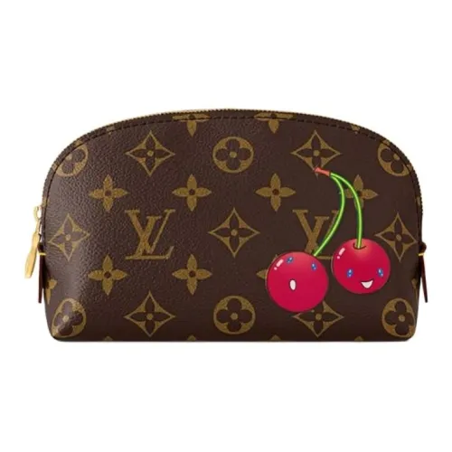 LOUIS VUITTON Takashi Murakami Коллаборация Монограмма Покрытый холст Косметичка Маленькая Женская Коричневая