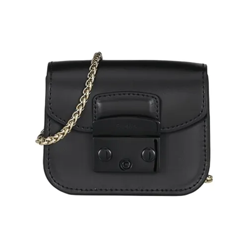 Furla Metropolis Collection Коровья кожа Маленькая квадратная сумка Сумка через плечо Экстра мини Женская Черная