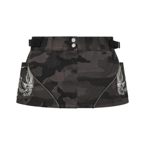 ED HARDY X Trapstar Collaboration FW24 Джинсовые короткие юбки Женские Камуфляж Черный