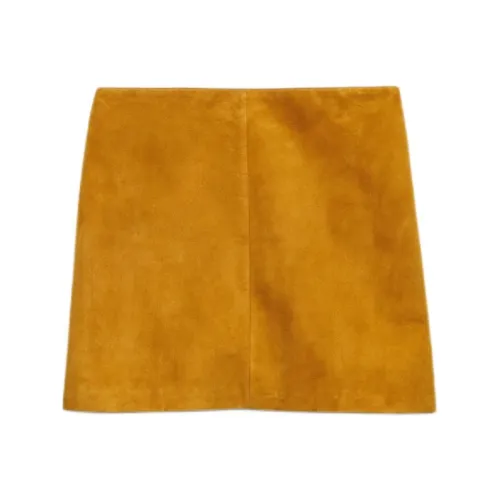 PRADA FW24 Кожаные короткие юбки Женские Горчично-желтые