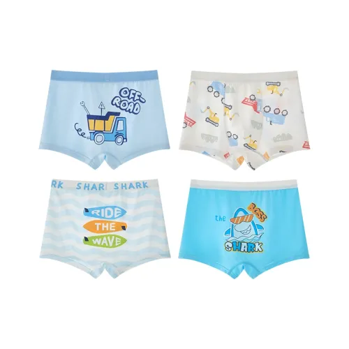 Хлопок 4 PIECES Набор [Синий + Небесно-голубой + Белый + Синий и белый Полосы] Детские Трусы