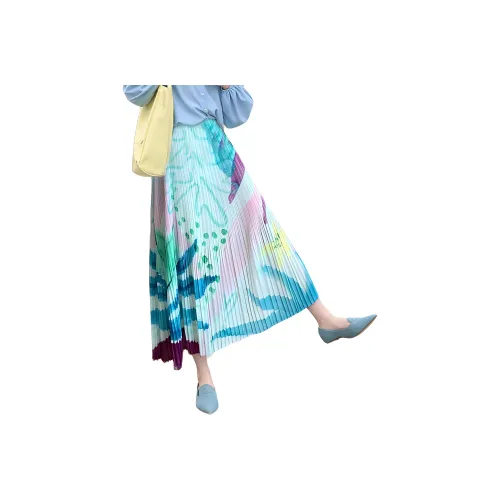 Wbwq Повседневный Длинный Юбка Женская С Голубым Цветком