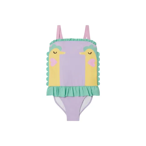 Stella McCartney Детский купальник двойной с принтом Seahorse с оборками фиолетовый для малышей