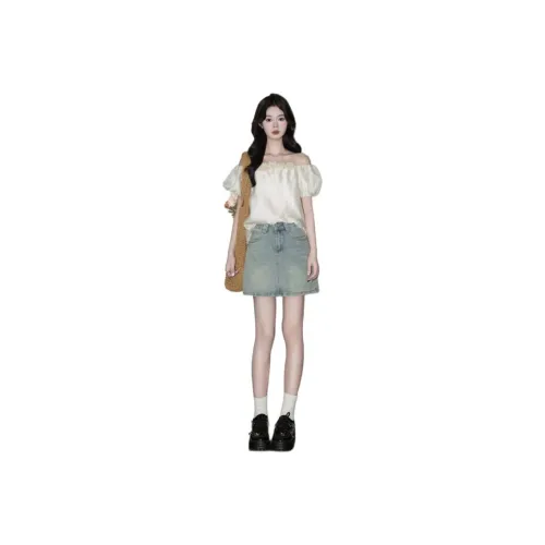 FOREVER 21 Джинсовые короткие юбки Женские Светло-синие