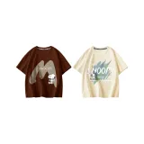 [100% cotton, Дружественный к коже] Большой размер / Кофейный + Граффити текст / Абрикос