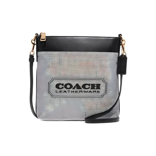 COACH Kitt Жаккардовая ткань Телячья кожа Курьерская сумка Сумка через плечо Маленькая Женская Серый и Черный
