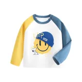 [Реглан с длинным рукавом] Белый & Желтый & Синий Nubi Смайлик