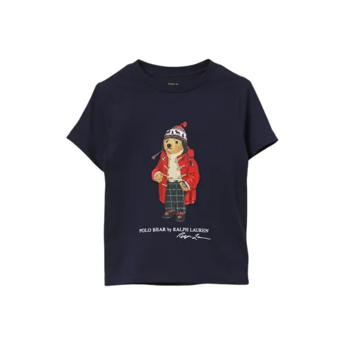 Polo Ralph Lauren Тедди Буква Узор С принтом Круглый вырез Короткий рукав Морской синий Детский