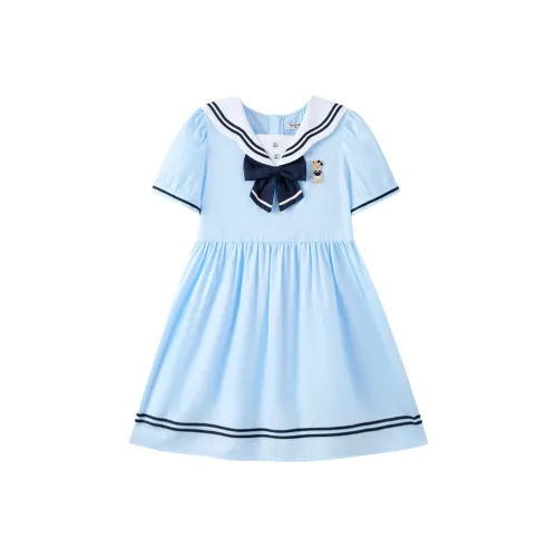 PAW IN PAW Cartoon Bear Морской стиль Хлопок Платье Синий Дети Возраст 3-7 лет