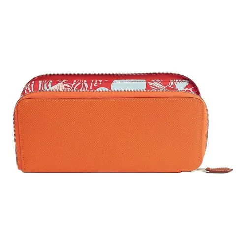 HERMES Silk'In Epsom Телячья кожа Кошелек Женские Апельсин Капучино Лазурный Canis MAJOR