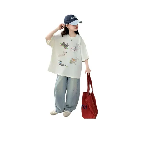 Because No Повседневная спортивная одежда Бежево-абрикосовый T-рубашка + Scimitar Джинсы Детский