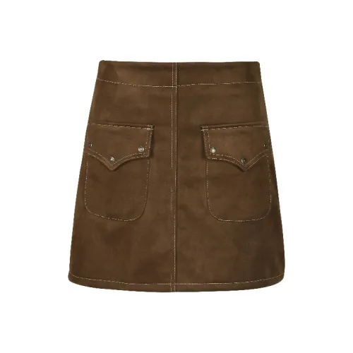 ZXZA Короткие Юбки Карго Женские Кофейного Цвета