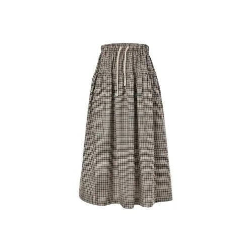 SINBOS Повседневный Длинный Юбка Женская Хаки Клетка