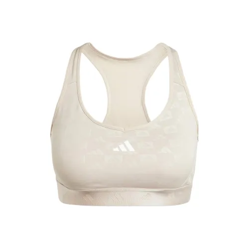 Adidas POWERREACT Тренировки Средняя поддержка HYPERGLAM EMBOSS Бюстгальтер Спортивное белье Женские Бежевый