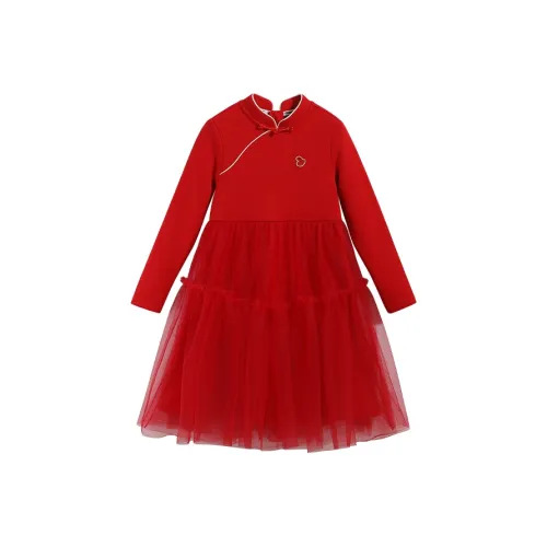 QQDuck Красный флисовый наряд с подкладкой, новогодний наряд, школьного возраста, платье