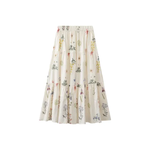 SYEEE WITH U Повседневный Длинный Юбка Женские Абрикос Цветочный