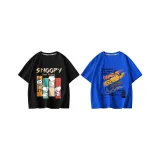 [100% хлопок, дружественный к коже] Shin-Chan/Черный + Граффити Снупи/Цветной синий