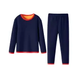 Термическое нижнее белье, темно-синий, комплект одежды, [зимний, с флисовой подкладкой]