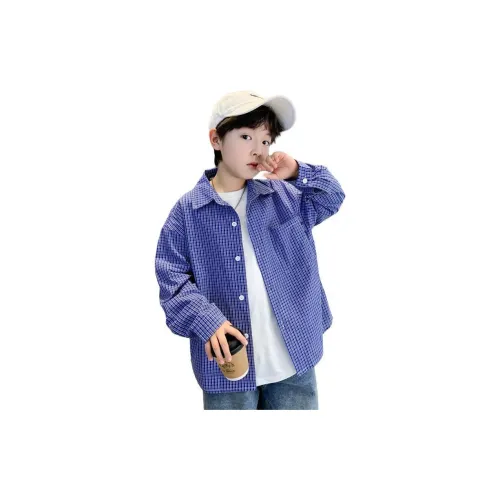 The panda is round Рубашка Синяя клетка Детский