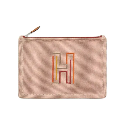 HERMES Хлопок Путешествие Сумка для хранения Трумпет Унисекс Красный Терракота