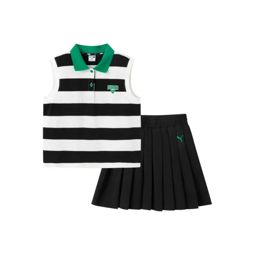 Детский комплект PUMA SS25 с юбкой для детей 3-7 лет черный и белый тон 00391