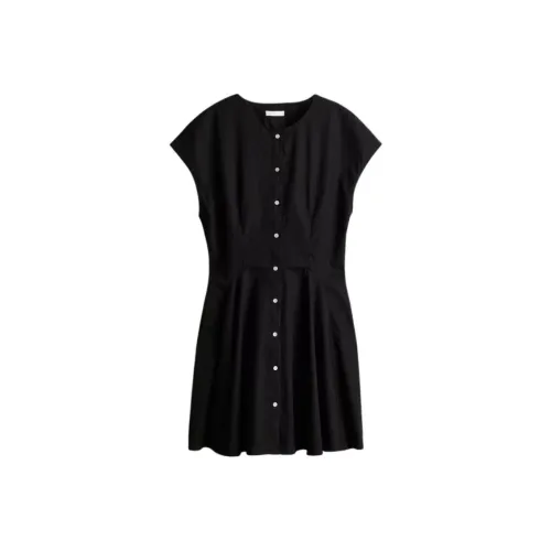 H&M Черное Женское Короткое Платье с Рукавами