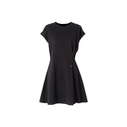 SOON FLOWER Короткий рукав Платье Женское Черное