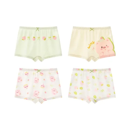 Cotton Трусы 4 пачки [Светло-зеленый + Белый + Бежевый + Белый] Детские