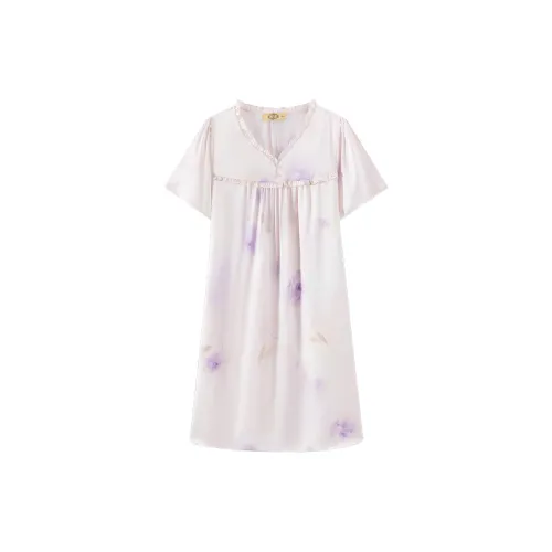 MB ZB100201 Светло-розовый Фиолетовый [100% тутовый шелк] Женские Ночные сорочки