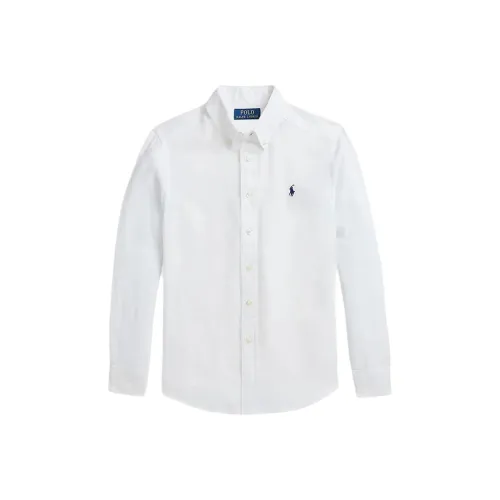 Polo Ralph Lauren Однотонная рубашка весенне-осенняя для детей белого цвета
