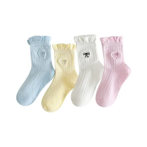 Yoko Show Носки 4 пачки однотонные кружевная отделка бант для детей 3-7 лет