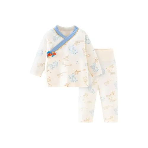 Mini Bala Домашняя одежда Двухкомпонентный комплект Белый Синий Тон Младенец и Малыш