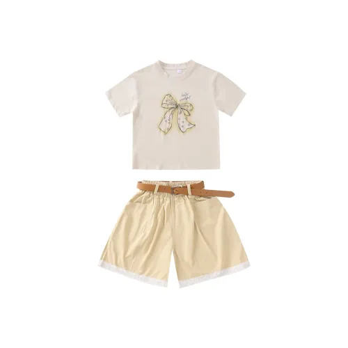 Mu Anmu Повседневная Спортивная Одежда 2 Предмета Комплект Кремовый Абрикос для Детей