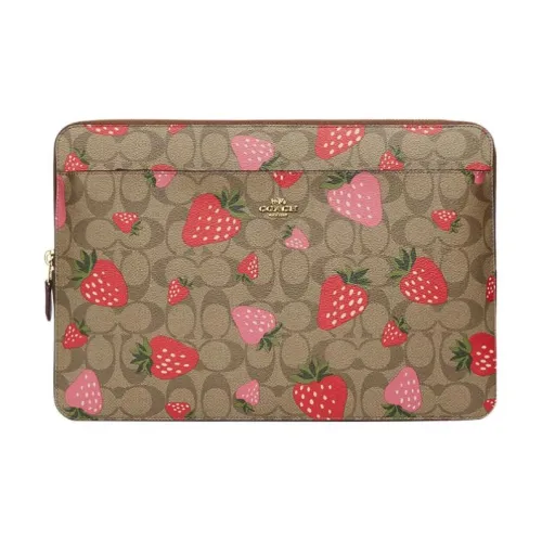 COACH Canvas с кожаными вставками портфель сумка для ноутбука большая женская коричневый и красный