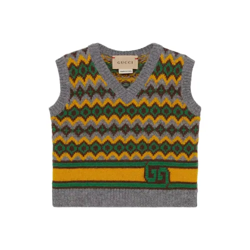 GUCCI Майка SS23 Fair Isle Шерсть Жаккард Жилет Зеленый Infant And Toddler