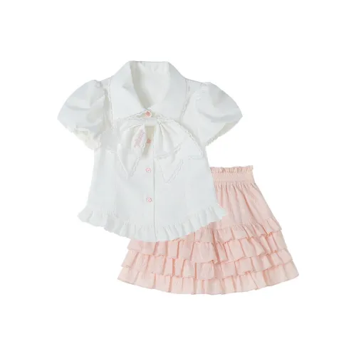 Детский комплект YUANYUAN GIRL для девочек 3-7 лет 2 предмета юбка белый и розовый