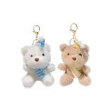 Шарф Шапки и Кепки с Медвежонком Подвеска - Белый + Светло-Коричневый