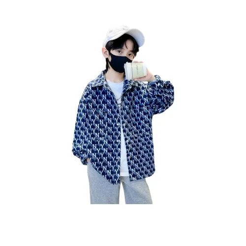 The panda is round Деним Рубашка Синий Детский