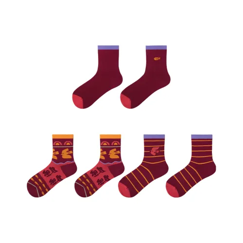 Ubras Comfort Socks Series Velvet Красный + Полный принт + Полосы Школьный возраст Носки