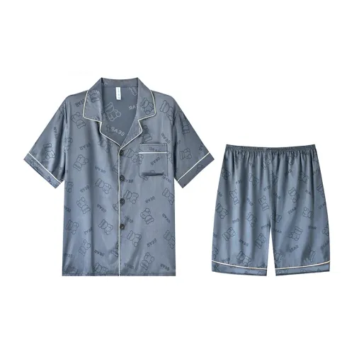 Qiao Ni Tong Синий Серый Мягкий Медведь Whisper Мужской Пижамный Комплект