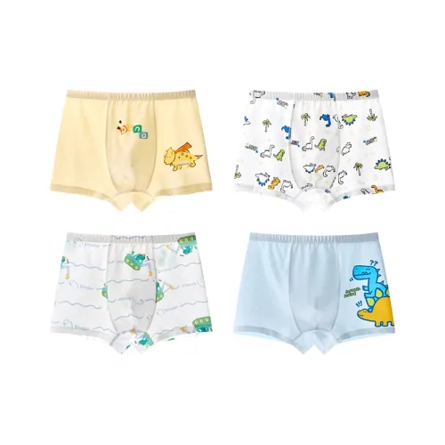 Cotton Трусы 4 пачки [Бежевый Желтый + Белый + Синий + Белый] Детские