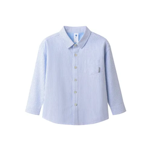 HLA Панда WOWO Panda Collection 100% хлопок текстура цветовой блок полосы длинный Sleeved светло-синий полосы 02