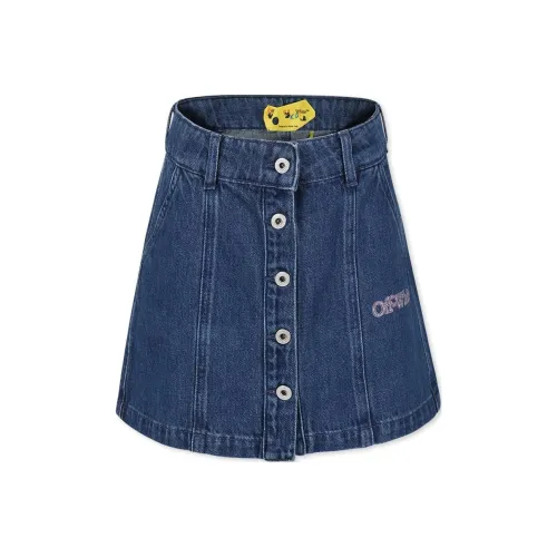 OFF Белый Буква Вышитый узор Умеренный Юбка Лето Детский Синий